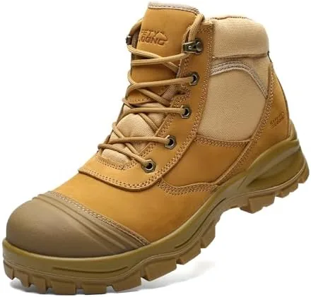 safety loong 6 inch composite toe safety work boots with side zip for men tpu toe cap protector anti impact anti puncture and slip resistant industrial boots wheat 115