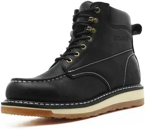safety loong moc toe boots for men soft toe comfortable full grain leather slip resistant wedge outsole construction 6 work boots 95