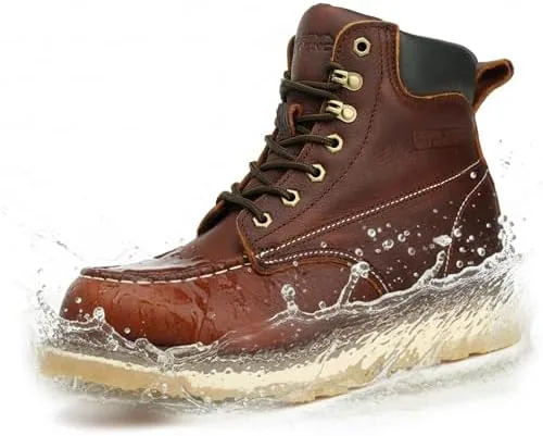 safety loong moc toe waterproof soft toe work boots for men comfortable full grain leather non slip wedge outsole construction 6 workboots 11