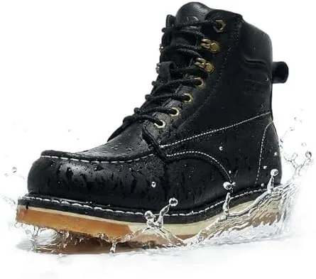 safety loong moc toe work boots for men soft toe waterproof comfortable full grain leather non slip wedge outsole construction 6 workboots black 11 wide