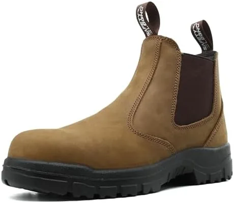 safety loong slip on work boots for men women soft toe chelsea brown 12