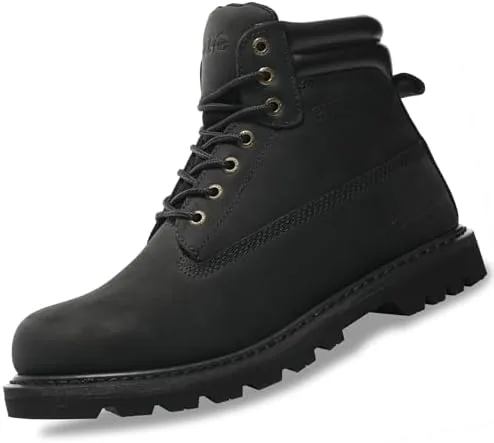 safety loong work boots for men soft toe non slip rubber sole comfortable leather welt waterproof construction boots black 12